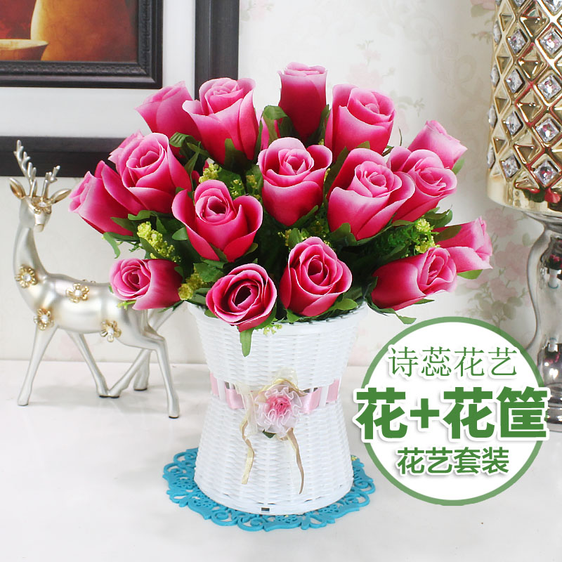 室内客厅茶几餐桌摆设仿真花卉套装饰品摆件家居塑料百合假花盆栽