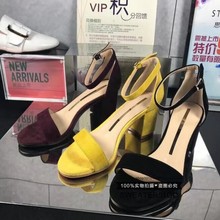 高跟粗跟羊反皮女鞋 9E803 女凉鞋 思加图2017夏款 国内专柜正品