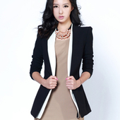 2014秋季新款女装韩版修身中长款小西装外套立领撞色韩国小西服女