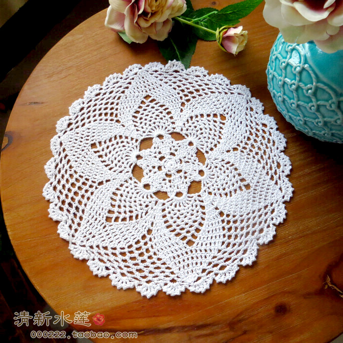 清新水莲纯手工钩针勾花蕾丝棉线编织美式乡村田园圆形餐桌盘垫子
