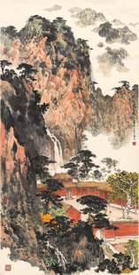 泰山墨宝苑名人字画中国画山水专用宣纸微喷傅二石深山古寺图