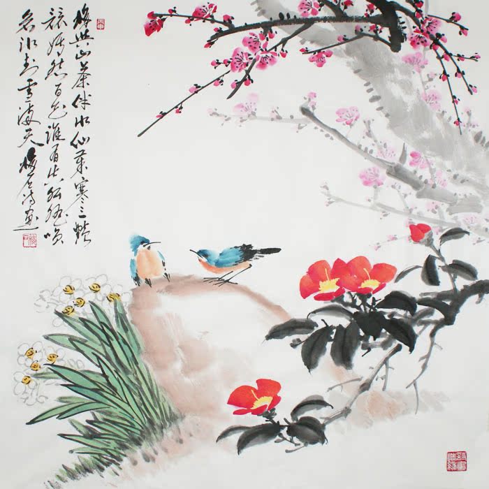 春夏秋冬的诗句或成语 儿童绘画-水仙写意花鸟字画画心原稿真迹