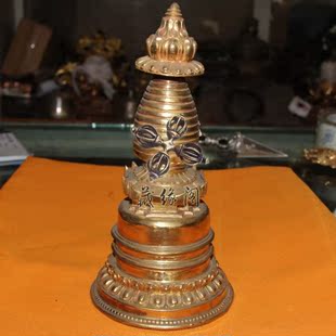 紫铜 藏传佛教尼泊尔精品紫铜全鎏金舍利塔 可装藏 宝塔 高30cm 大号