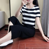 宽松薄款 家居服中裤 套装 睡衣短袖 夏季胖mm大码 女士纯棉七分裤 夏款