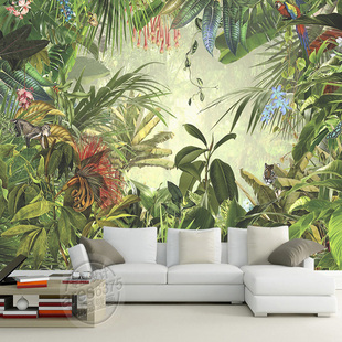 墙纸 欧式大型3d壁画墙纸 热带雨林植物 客房卧室电视背景个性定制