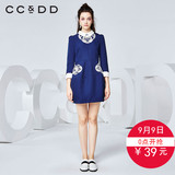 CCDD冬新款女绣花拼接时尚一步裙 甜美修身连衣裙