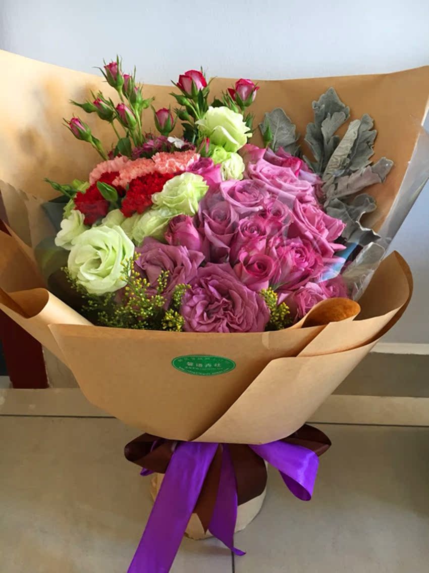 精致手捧花束19朵紫玫瑰桔梗花束常德石门澧县津市安乡慈利鲜花