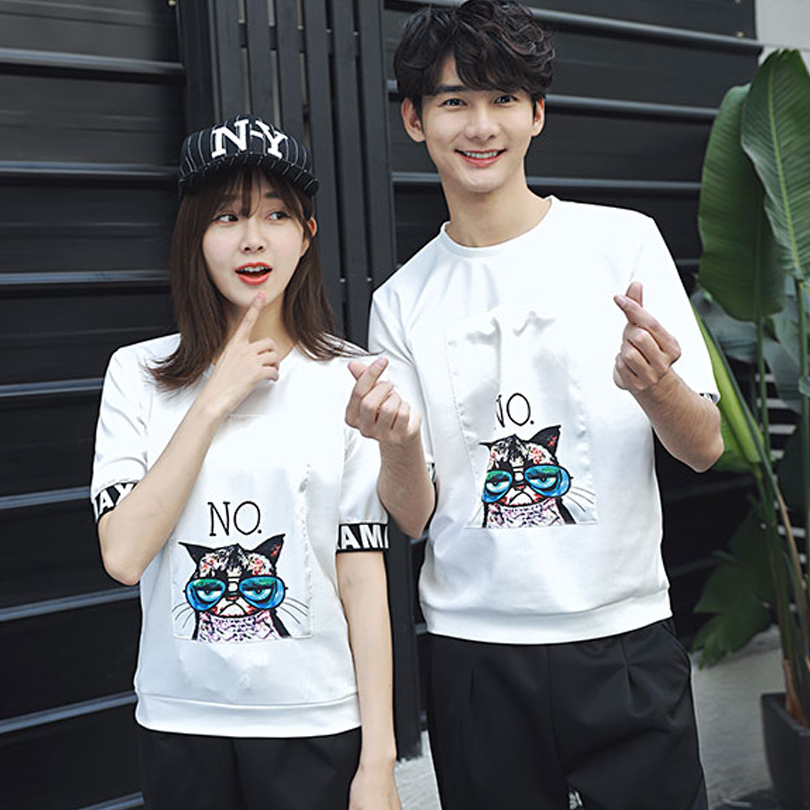 情侣装夏装半袖上衣爱情学生班服搞怪男女创意运动时髦套装一套潮