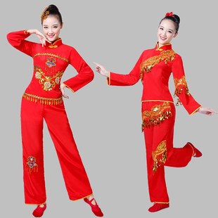 2017春季新款女装民族演出服装扇子舞秧歌服装舞蹈服装广场舞定做