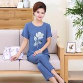 睡衣女夏季中老年人薄款 纯棉短袖 老人婆婆套装 长裤 夏天中年妈妈款