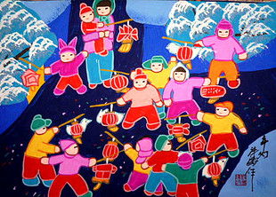 迎春过年春节灯笼外宾礼品礼物外国人喜欢中国农民画尺寸52x38cm