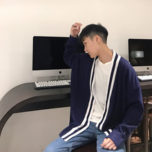 1CHEN /男士秋季日系撞色针织休闲宽松韩版薄款毛衣男针织外套男