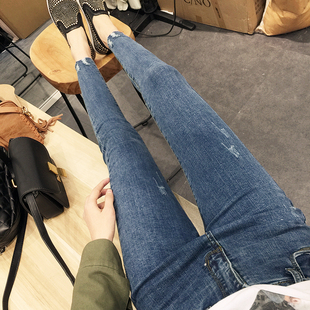 韩版新款牛仔裤女士小脚裤铅笔裤子女式修身弹力高腰九分裤女装