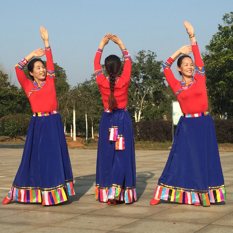 藏族舞蹈练习裙藏族裙半身裙维族练习裙藏族训