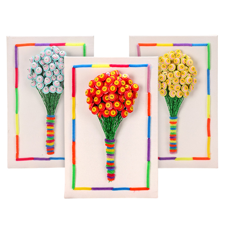 幼儿园儿童diy手工美劳材料包 纽扣花束花朵制作创意教师节礼物画