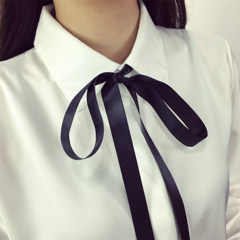 学院风蝴蝶结娃娃领纯棉白色衬衫女士长袖森女系文艺学生打底衬衣