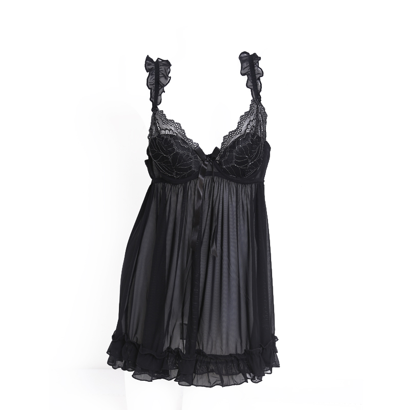 诱惑夏季性感睡衣 托胸垫吊带聚拢半透明带钢