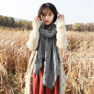 文艺纯色保暖棉麻围巾