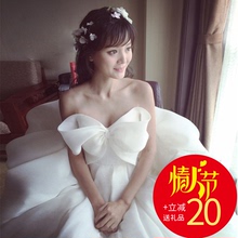 韩版 高腰新娘结婚显瘦大蝴蝶结抹胸齐地婚纱 孕妇婚纱礼服2017新款