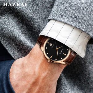 男士真皮防水手表