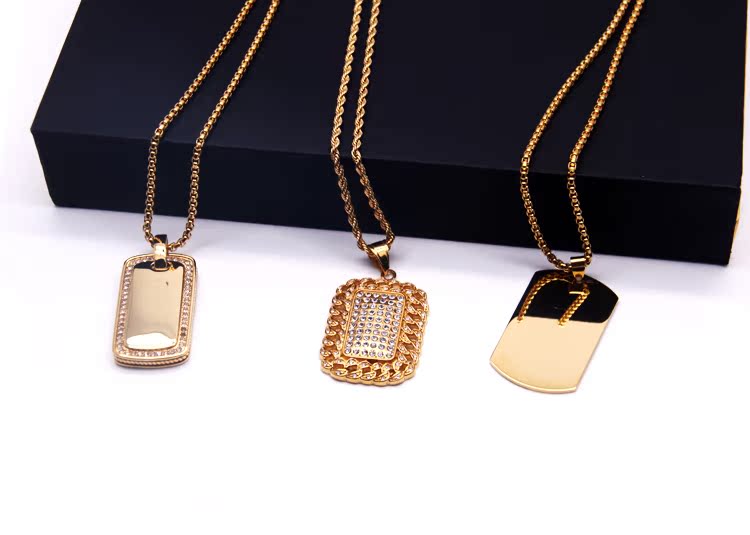 gilded gold silver diamond dog tag 欧美流行hihop狗牌吊坠项链