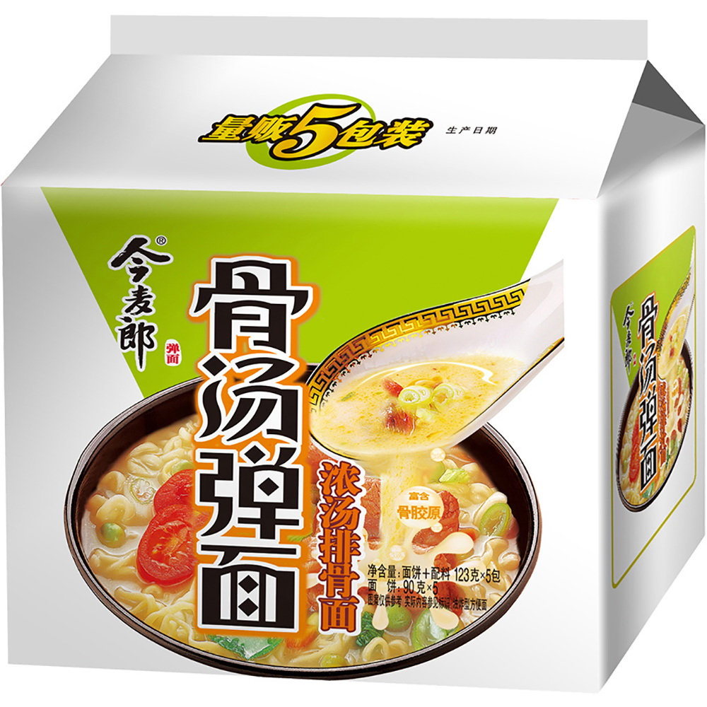 今麦郎方便面 骨汤弹面五连包*4 浓汤排骨面 袋装方面