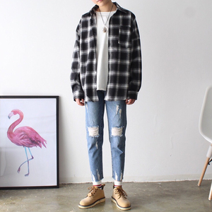 青年学院风格子衬衫