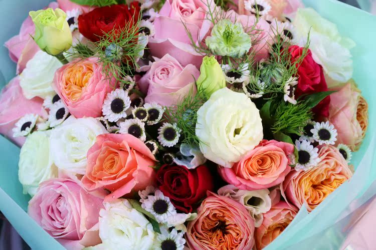 大连鲜花速递粉红雪山玫瑰混搭花束送对象朋友长辈过生日节日鲜花