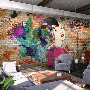 甲店装修壁纸手绘3D个性纹绣化妆店工作室背