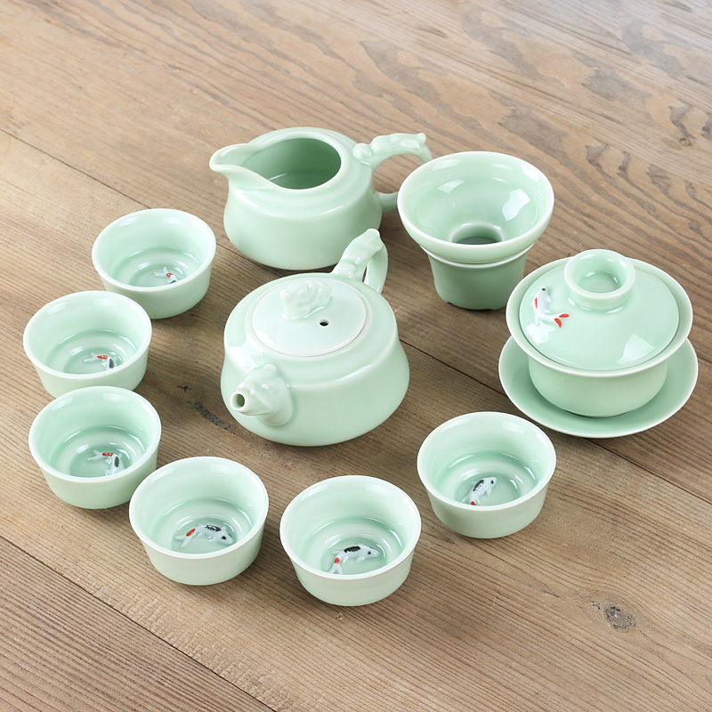 青蚨 青瓷茶具套装功夫茶具陶瓷紫砂茶壶冰裂茶杯海茶道特价包邮