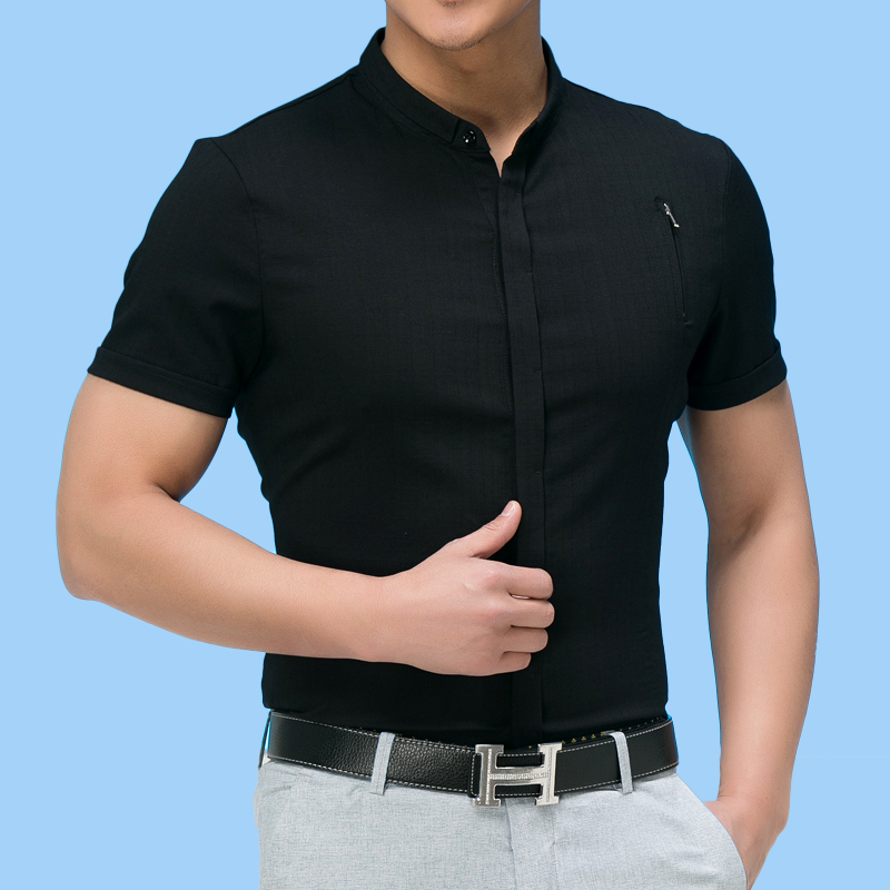 花花公子秋款男士商务长袖衬衫男秋纯色休闲潮