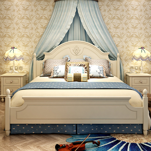 韩式田园床 白色婚床 公主床 实木家具 1.5米床 1.8m双人床高箱床