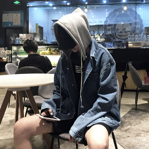 青年假两件连帽牛仔外套