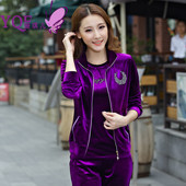 2017早春季大码时尚卫衣金丝天鹅绒休闲运动服套装女款春秋三件套