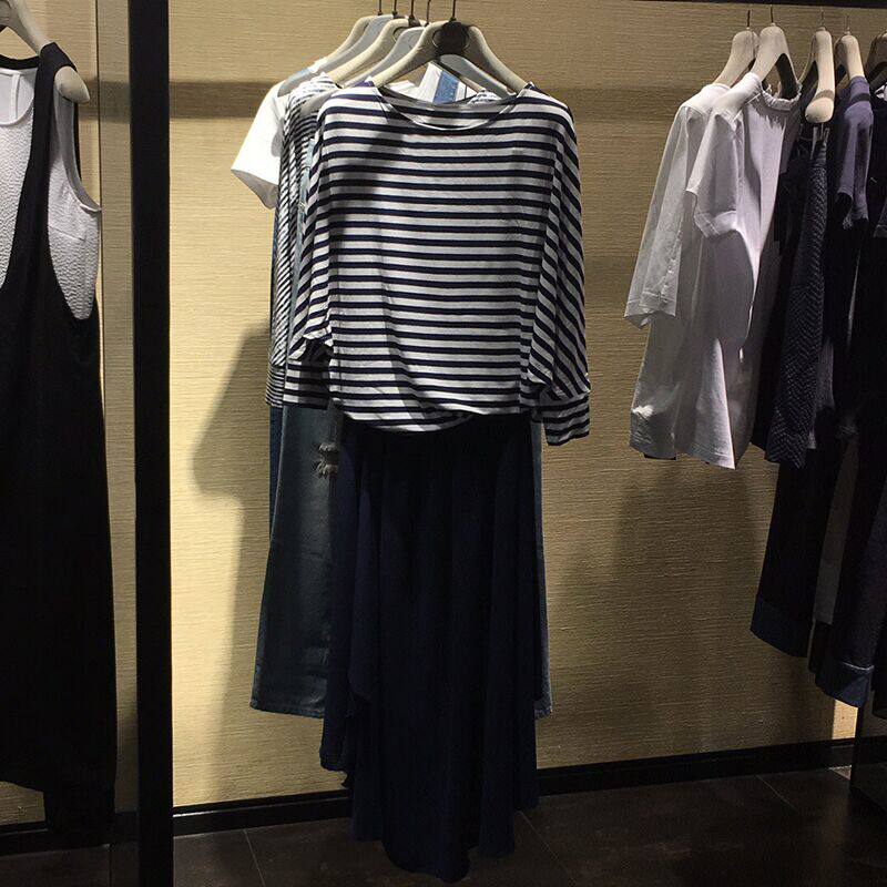 职业阿玛施特官方旗舰店2017夏装新款正品大码宽松条纹短袖t恤女