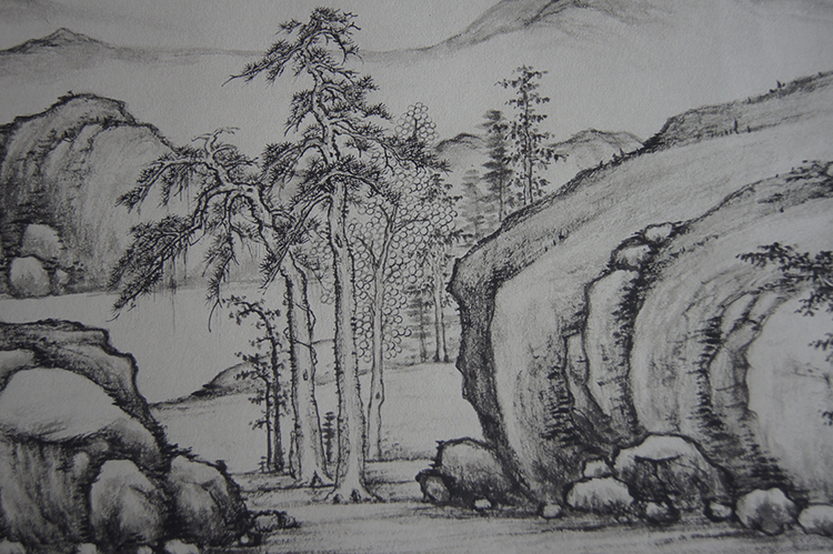 1:1名家真迹国画山水画古代名画复制品项圣谟林泉高逸图33*123cm