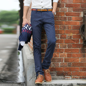 夏季亚麻修身男裤