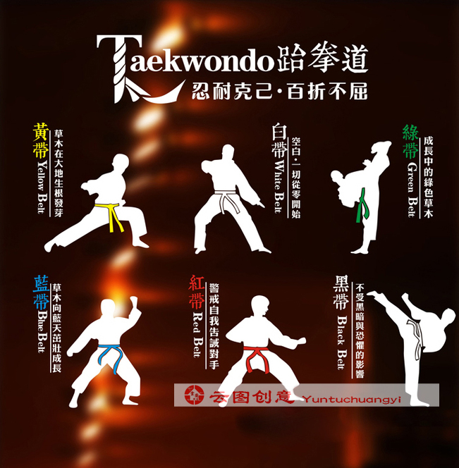 跆拳道馆人物体式招式装饰贴纸健身房武术道馆布置励志墙贴贴画