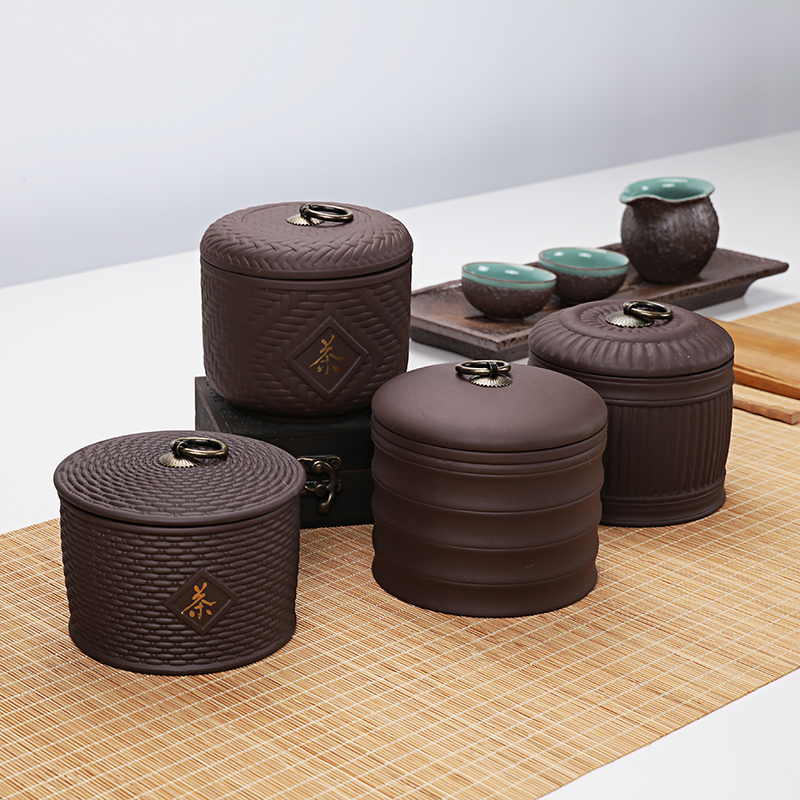 紫砂茶叶罐陶瓷茶叶罐醒茶罐密封紫砂储存罐普洱茶具个性茶叶罐