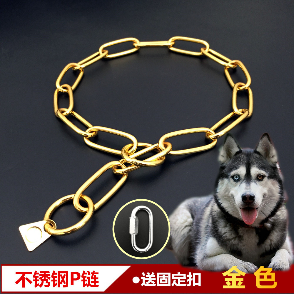 金色不锈钢p链狗项圈大型犬狗链子脖套金毛德牧哈士奇中型犬项链