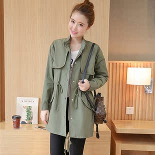 2016大码女装韩版宽松中长款纯棉风衣学生系