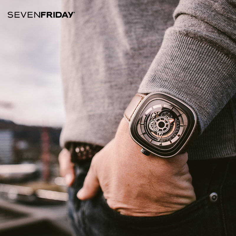 sevenfriday旗舰店正品瑞表7个七个星期五男士皮带机械手表p2b/01