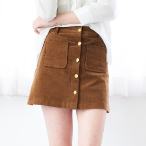 欧可芮驼色灯芯绒复古A字裙