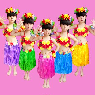 六一儿童节幼儿园表演演出服加厚草裙舞服装舞蹈花环套装5件套