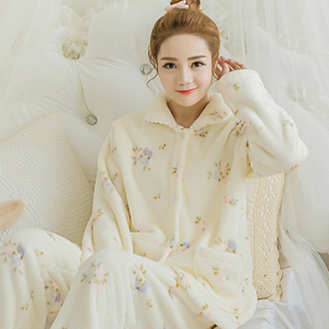 冬季加厚法兰绒睡衣套装