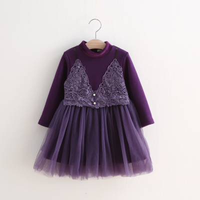 韩国女童装2016冬款蕾丝加绒连衣裙 儿童蓬蓬