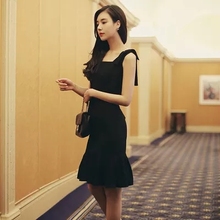 礼服裙背心裙气质蝴蝶结修身 包臀晚会礼服黑裙年会宴会裙 2017新款