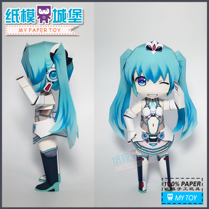动漫卡通人偶 q版赛车初音未来miku 3d立体纸模型diy