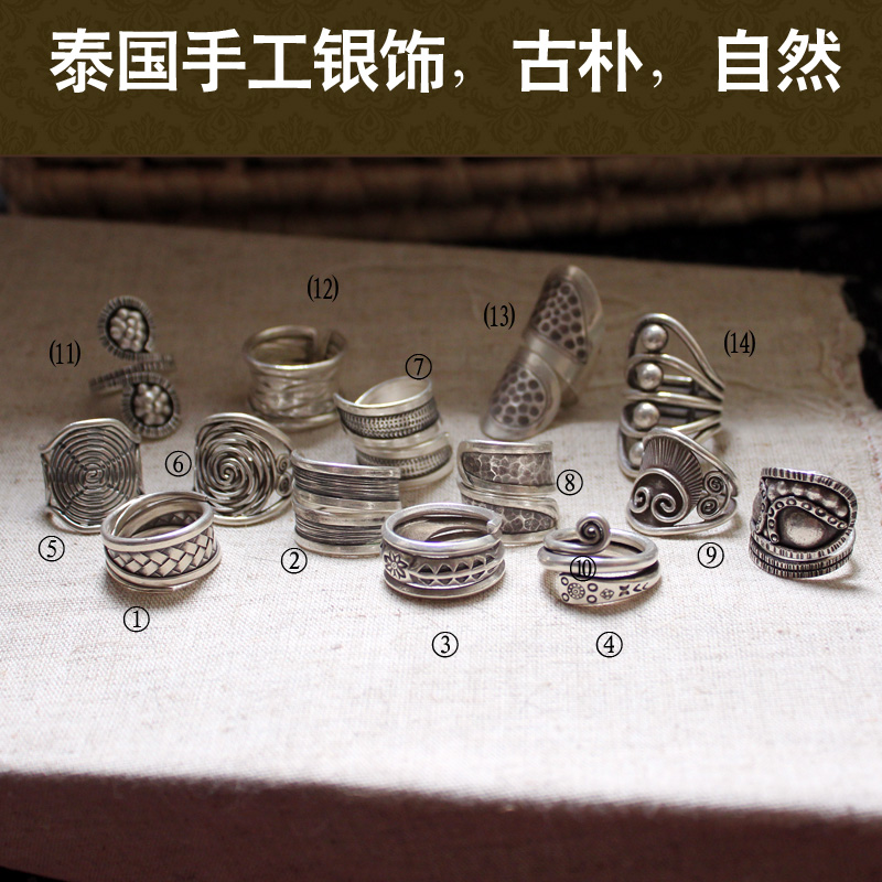 泰国清迈手工戒指纯银戒子女款花朵夸张大开口宽戒指银子民族风