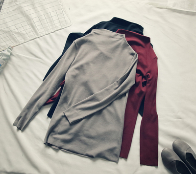 秋冬季中领半高领打底衫女长袖t恤薄莫代尔棉